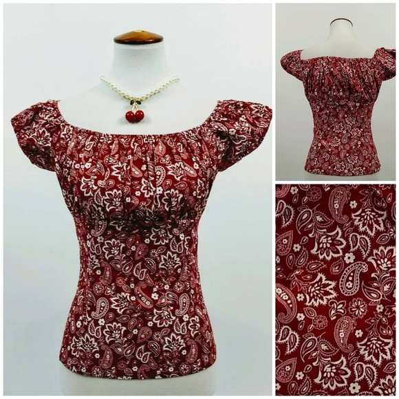Glitz Glam and Rebellion Tops - NWT Red Paisley Pinup Peasant Top